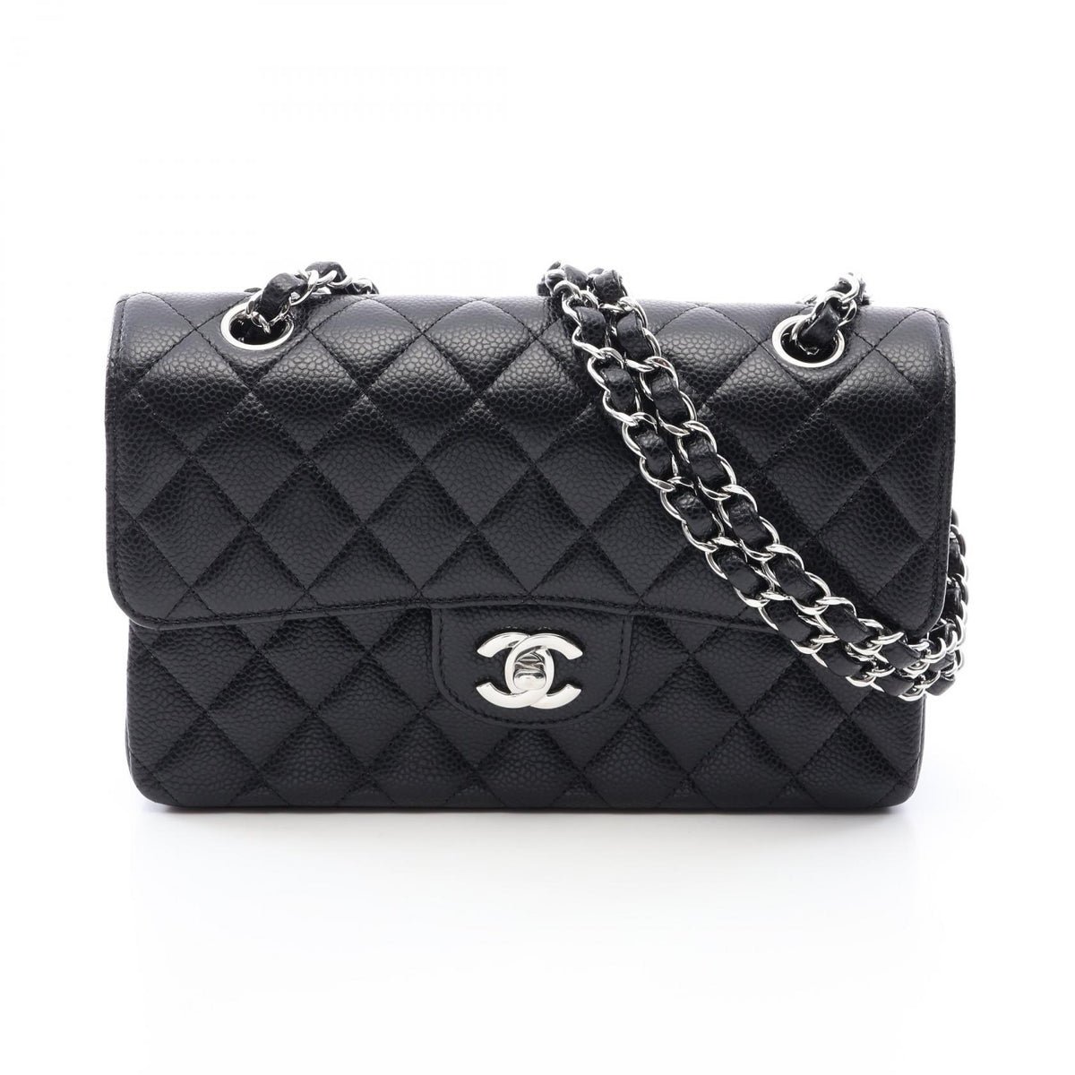 CHANEL Matelasse W Flap Shoulder Bag Black