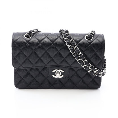 CHANEL Matelasse W Flap Shoulder Bag Black
