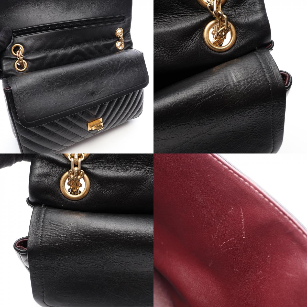 CHANEL 2.55 Chevron V-Stitch Black Leather Shoulder Bag