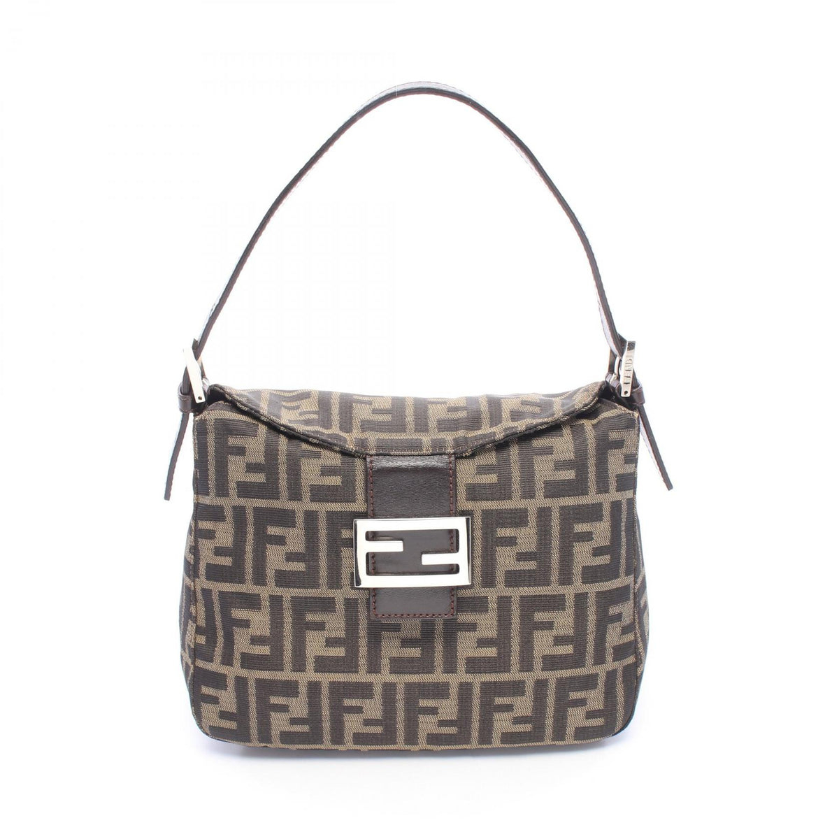 FENDI Zucca Canvas Leather Bag Brown