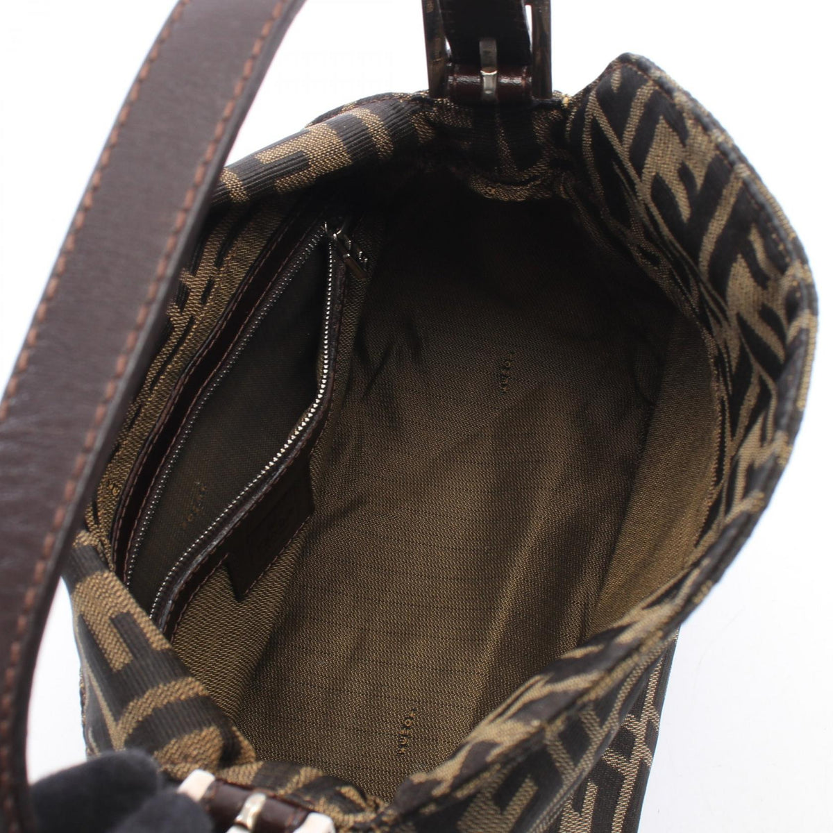 FENDI Zucca Canvas Leather Bag Brown