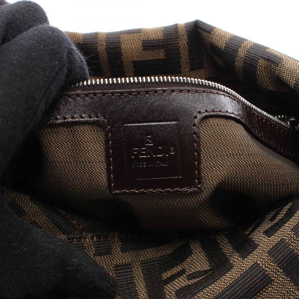 FENDI Zucca Canvas Leather Bag Brown
