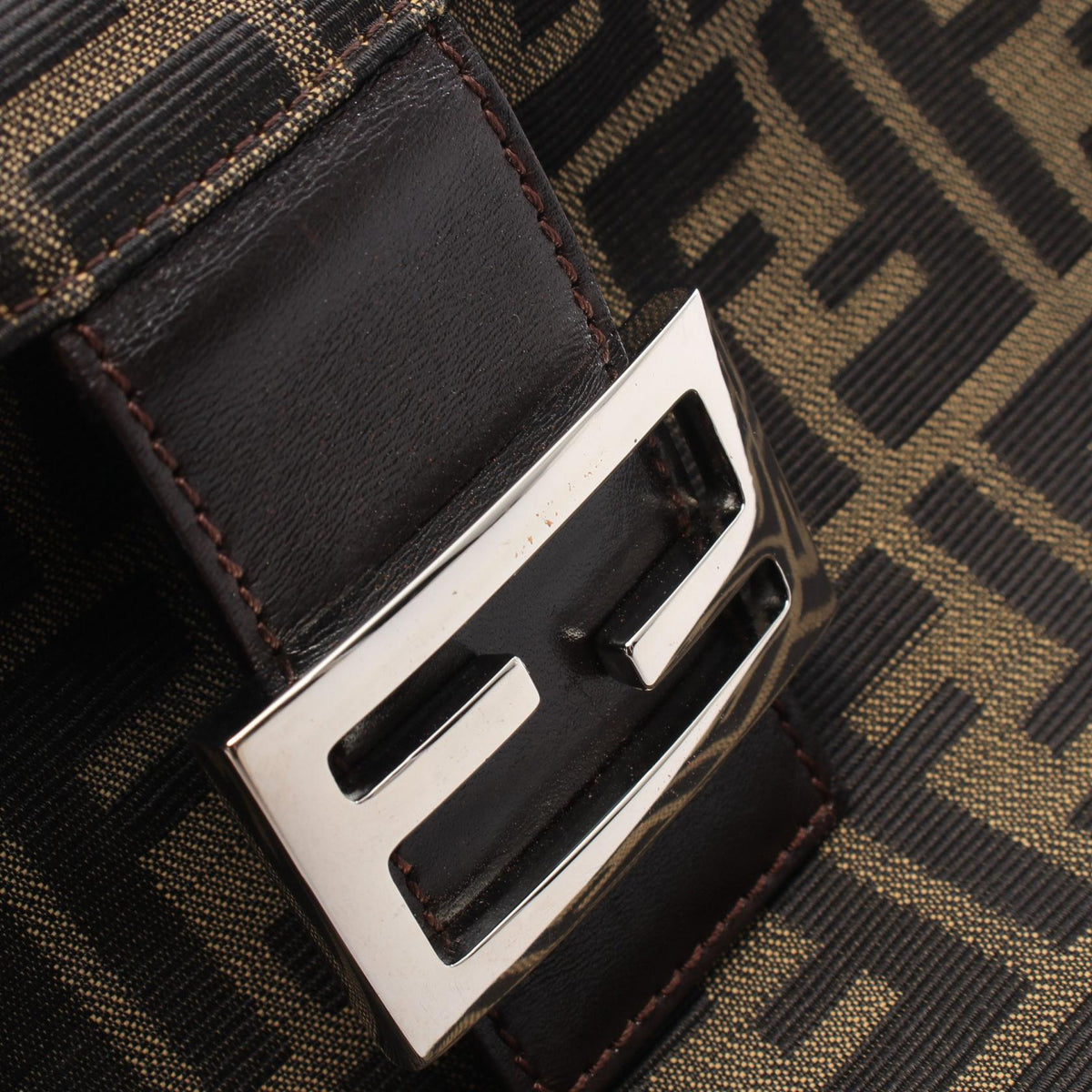 FENDI Zucca Canvas Leather Bag Brown