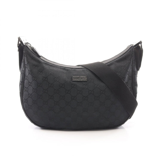 GUCCI GG Canvas Leather Shoulder Bag Black