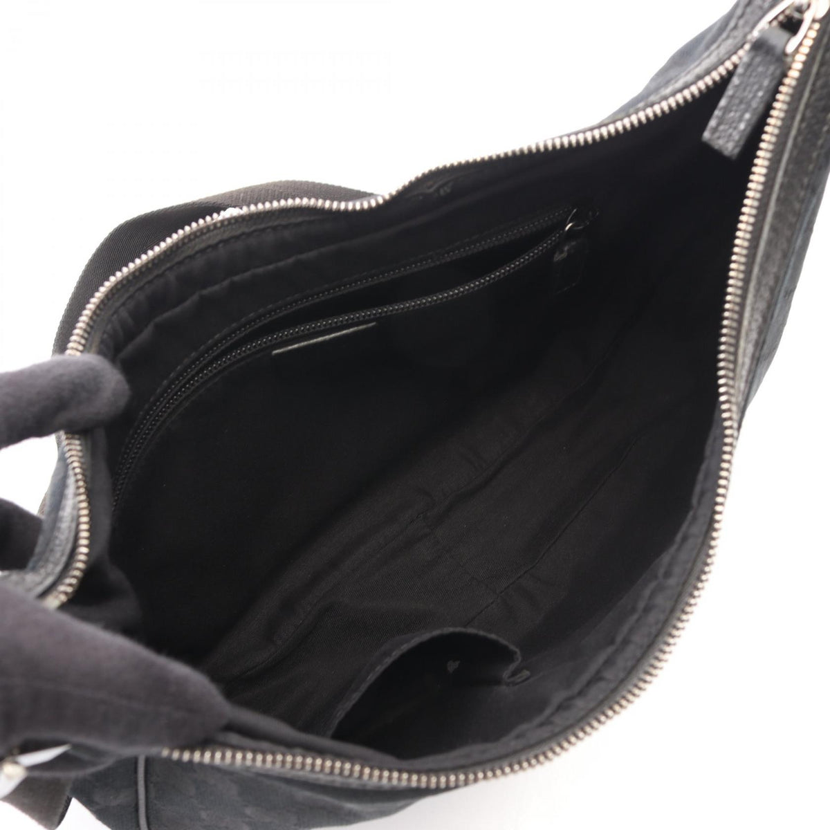 GUCCI GG Canvas Leather Shoulder Bag Black