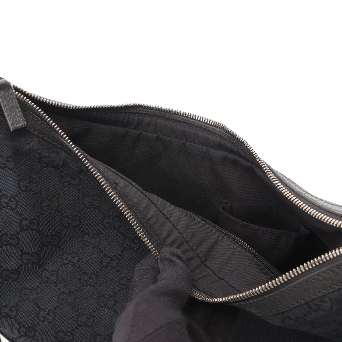 GUCCI GG Canvas Leather Shoulder Bag Black