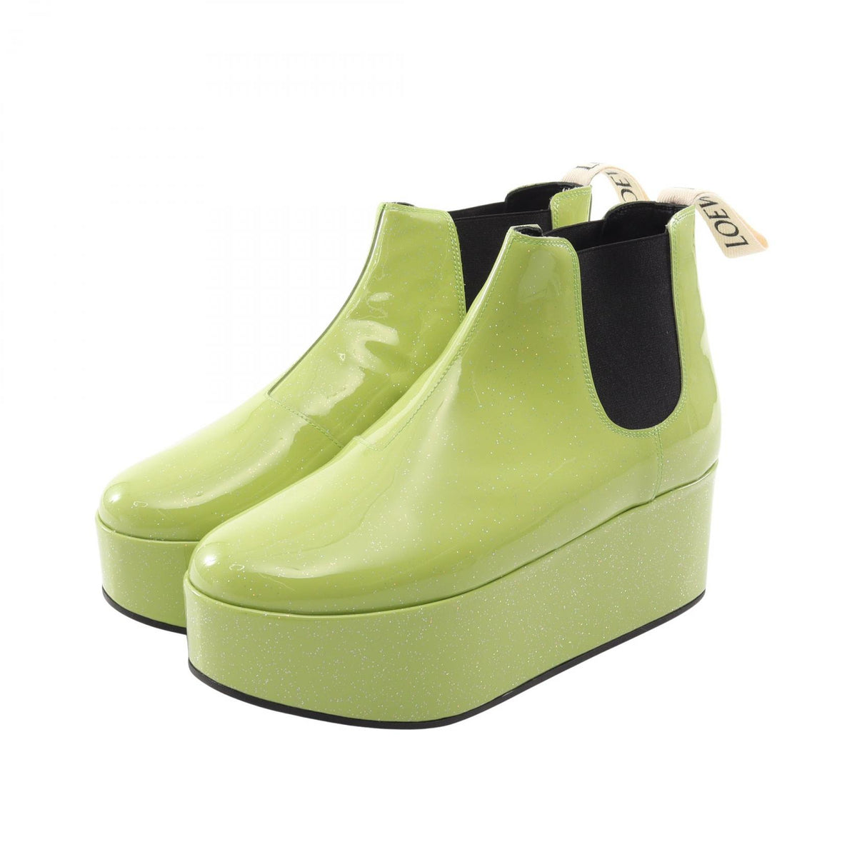 LOEWE Green Platform Patent Leather Chelsea Boots Size 38