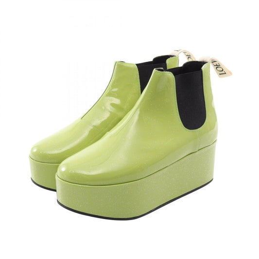 LOEWE Green Platform Patent Leather Chelsea Boots Size 38
