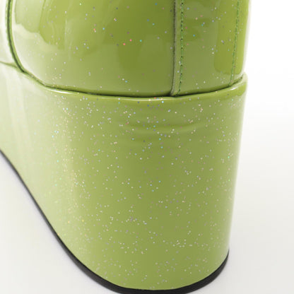 LOEWE Green Platform Patent Leather Chelsea Boots Size 38
