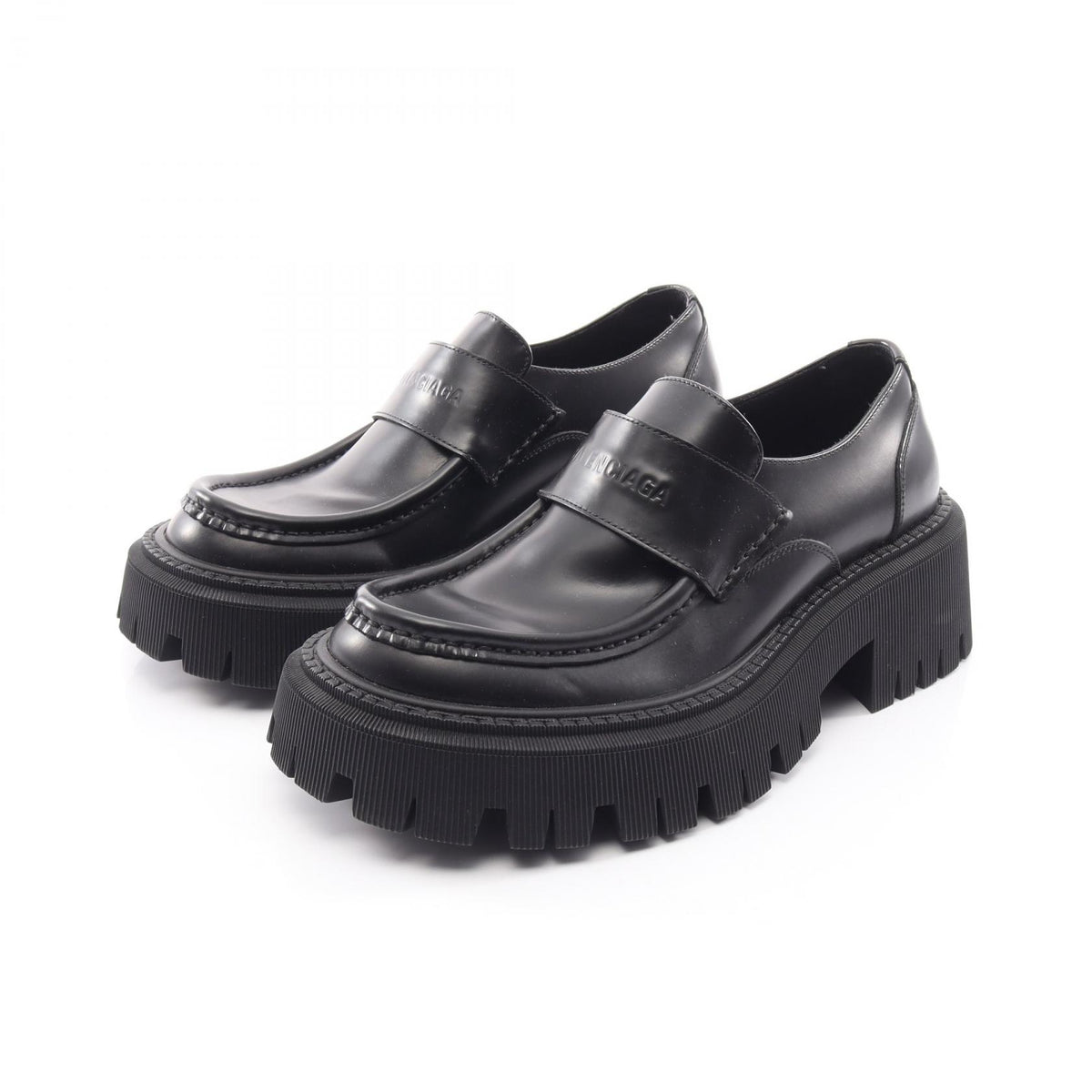 BALENCIAGA Black TRACTOR Leather Loafers Size 36