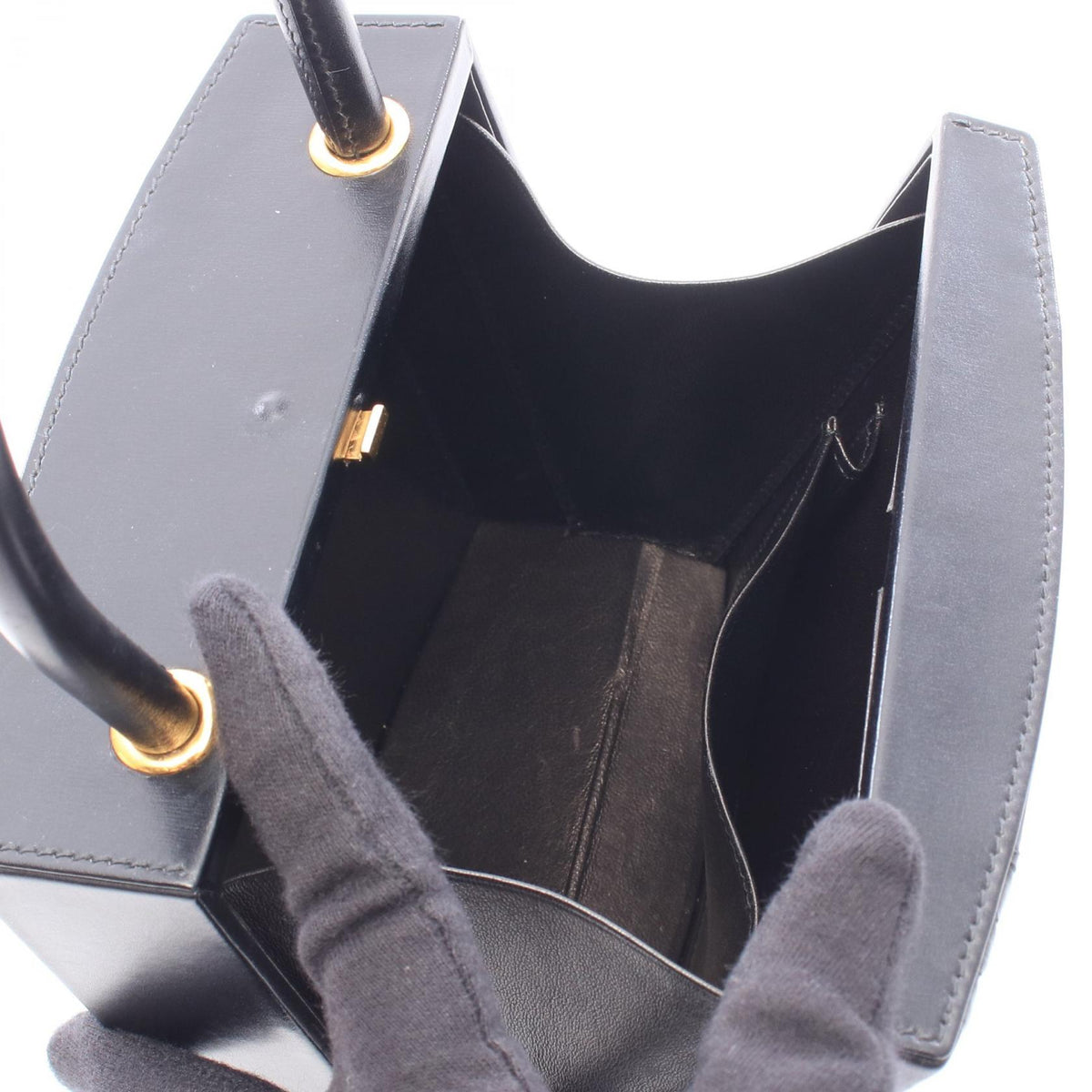 HERMES Cadena Kelly Black Box Calf Gold HW Handbag
