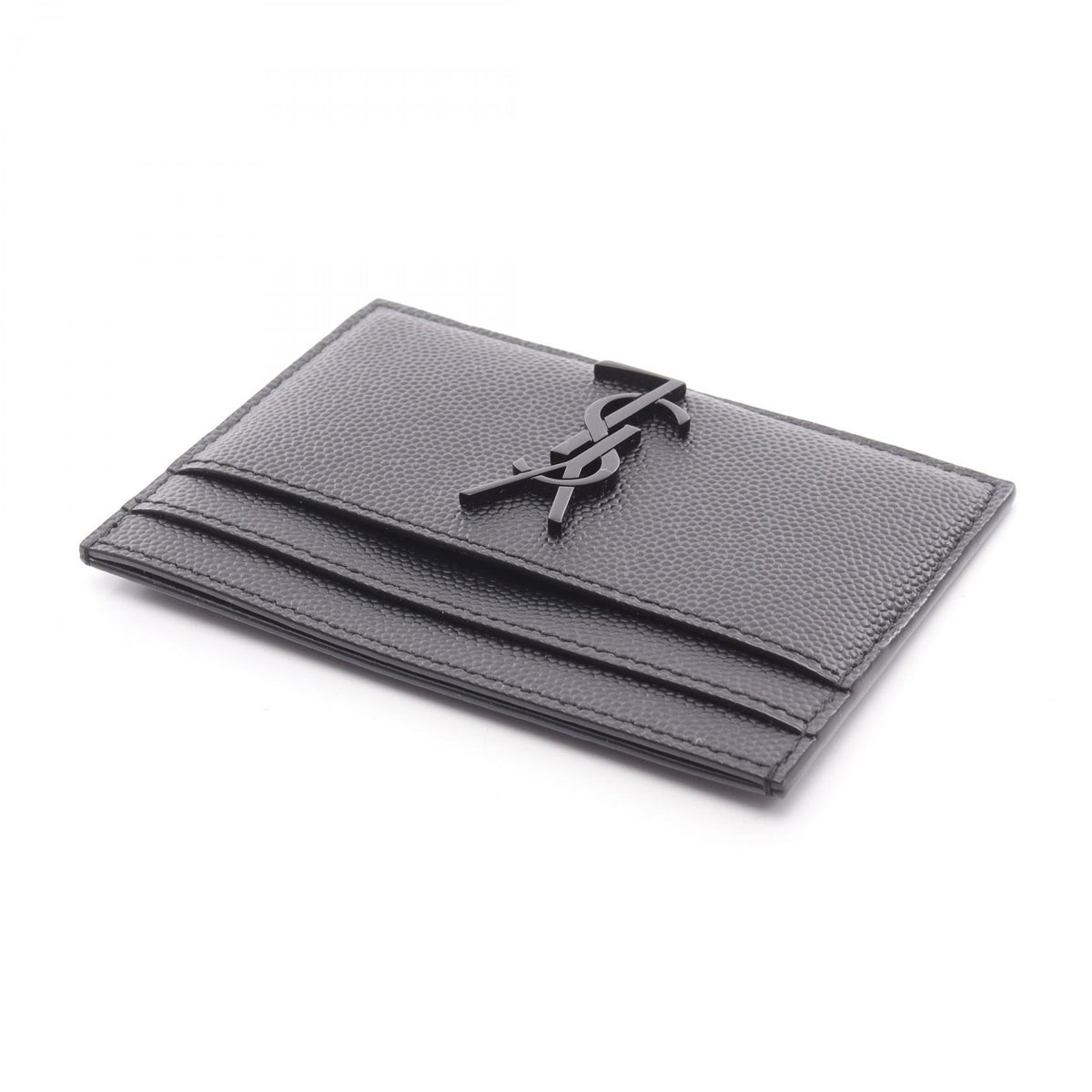SAINT LAURENT PARIS Cassandra Leather Card Holder Black Card Case