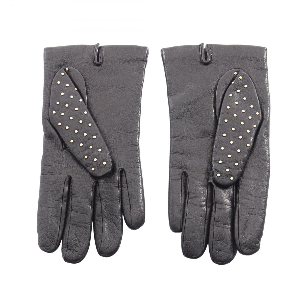 PRADA Triangle Plate Studded Lambskin Gloves Black Size 8