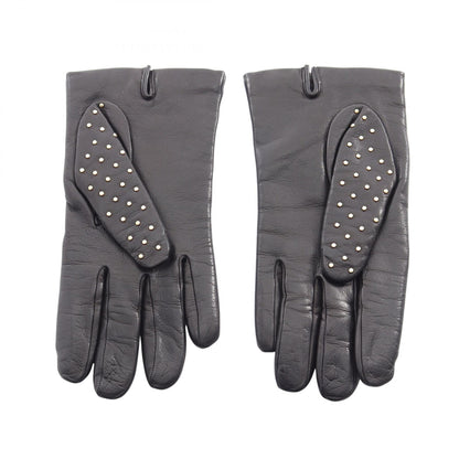 PRADA Triangle Plate Studded Lambskin Gloves Black Size 8