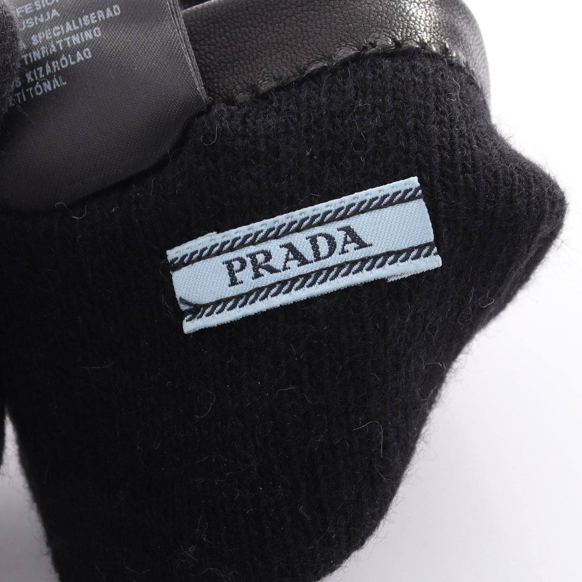PRADA Triangle Plate Studded Lambskin Gloves Black Size 8