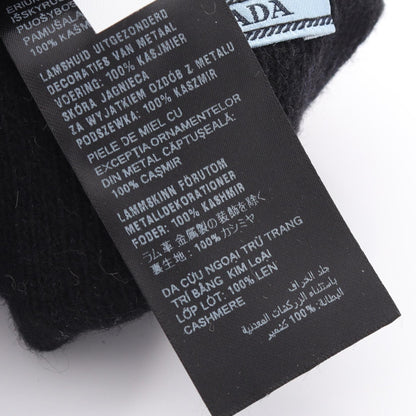 PRADA Triangle Plate Studded Lambskin Gloves Black Size 8