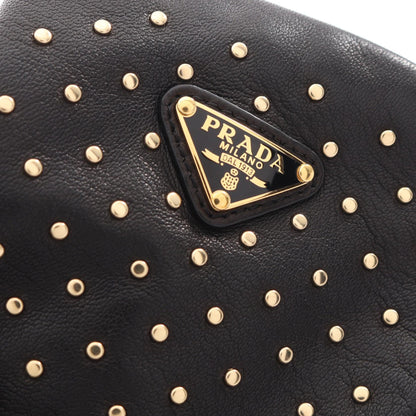 PRADA Triangle Plate Studded Lambskin Gloves Black Size 8