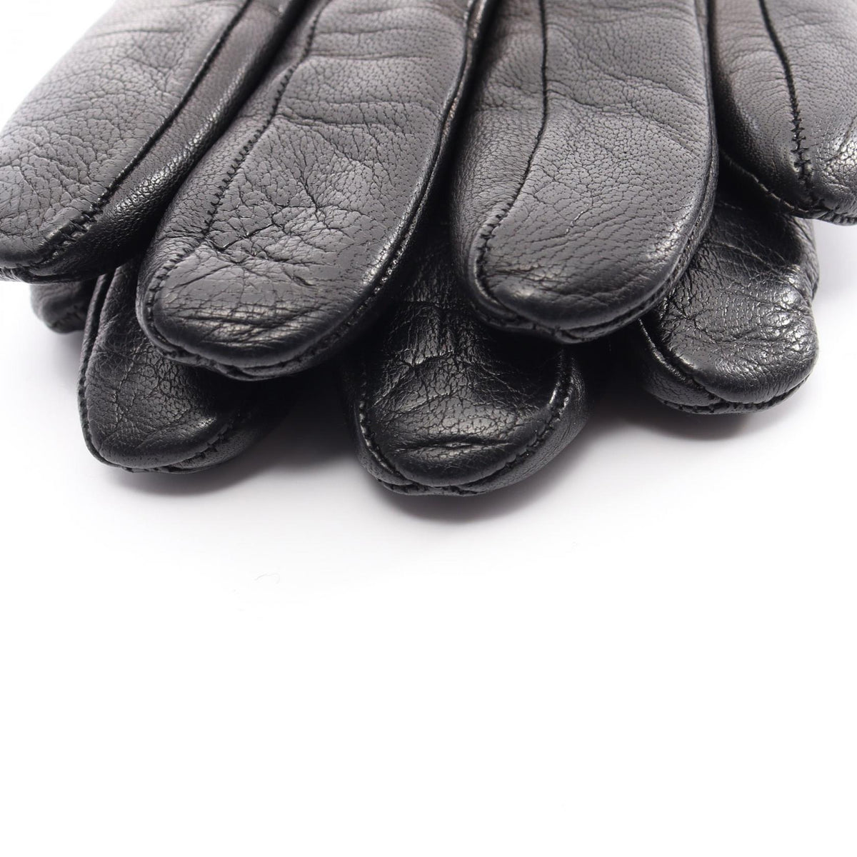 PRADA Triangle Plate Studded Lambskin Gloves Black Size 8