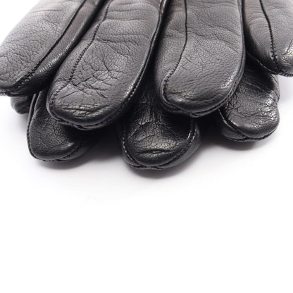 PRADA Triangle Plate Studded Lambskin Gloves Black Size 8