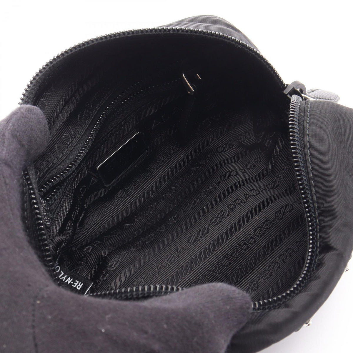 PRADA Re-Nylon Leather Pouch Black