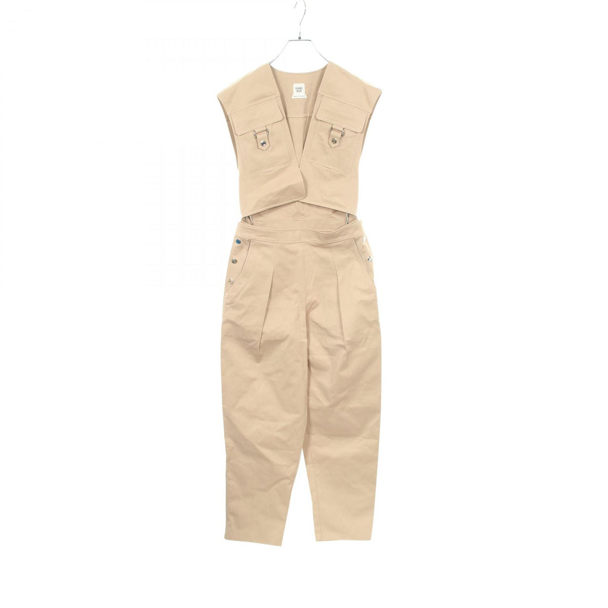 HERMES Sleeveless Cotton Jumpsuit Beige Size 36
