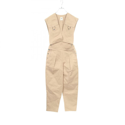 HERMES Sleeveless Cotton Jumpsuit Beige Size 36