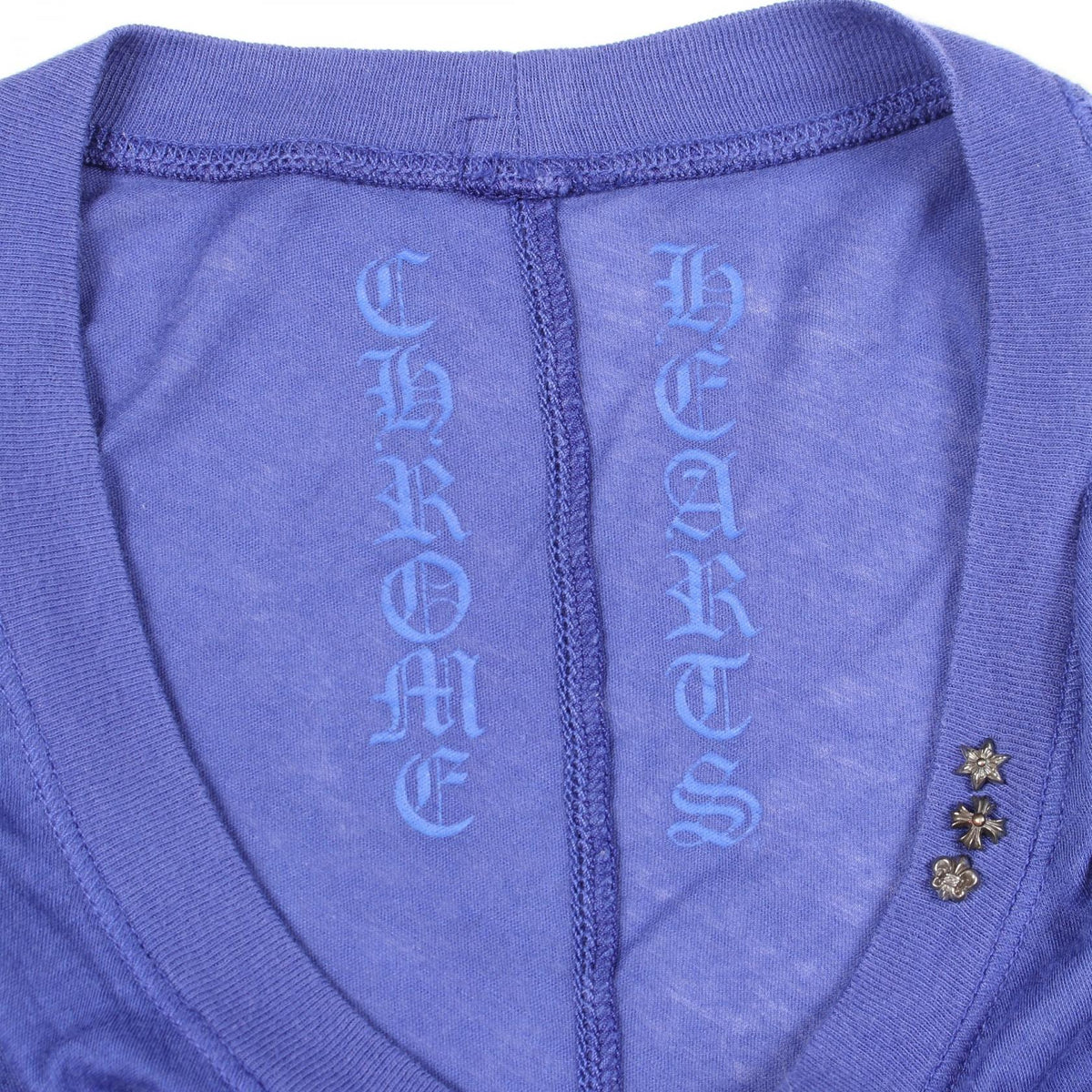 CHROME HEARTS Blue Vertical Logo Cotton T-Shirt Size S