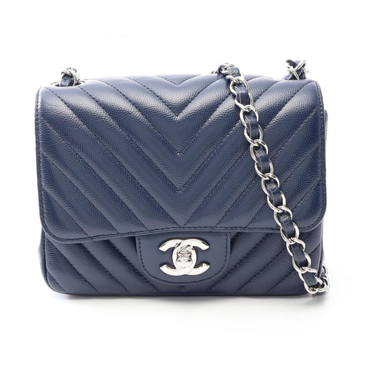 CHANEL Chevron V-Stitch Mini Caviar Navy Shoulder Bag