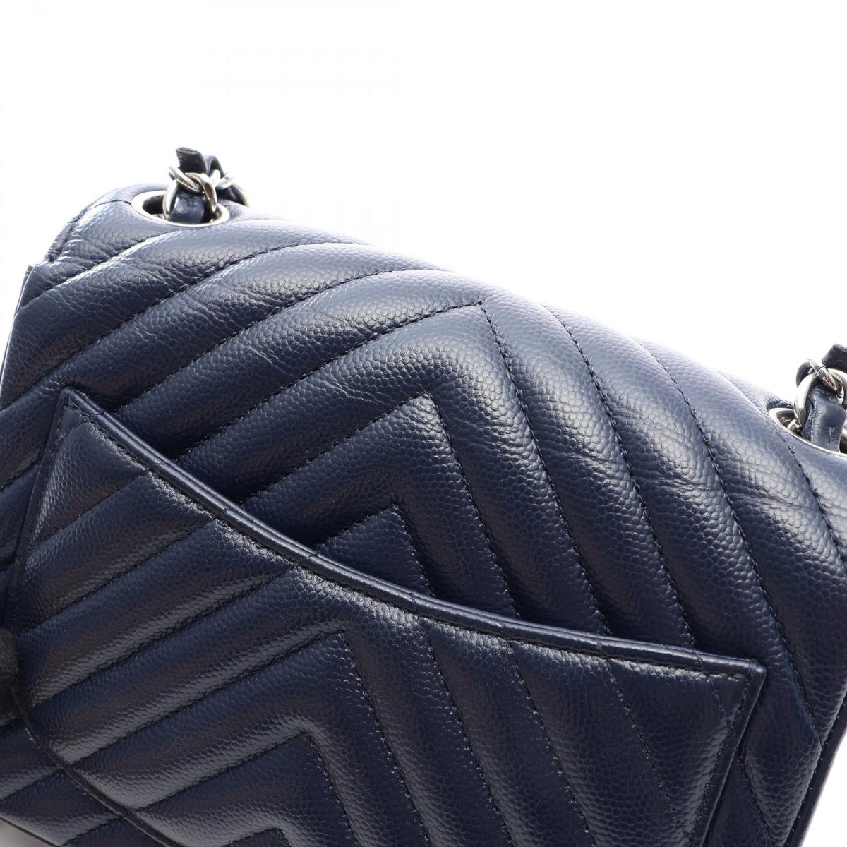 CHANEL Chevron V-Stitch Mini Caviar Navy Shoulder Bag
