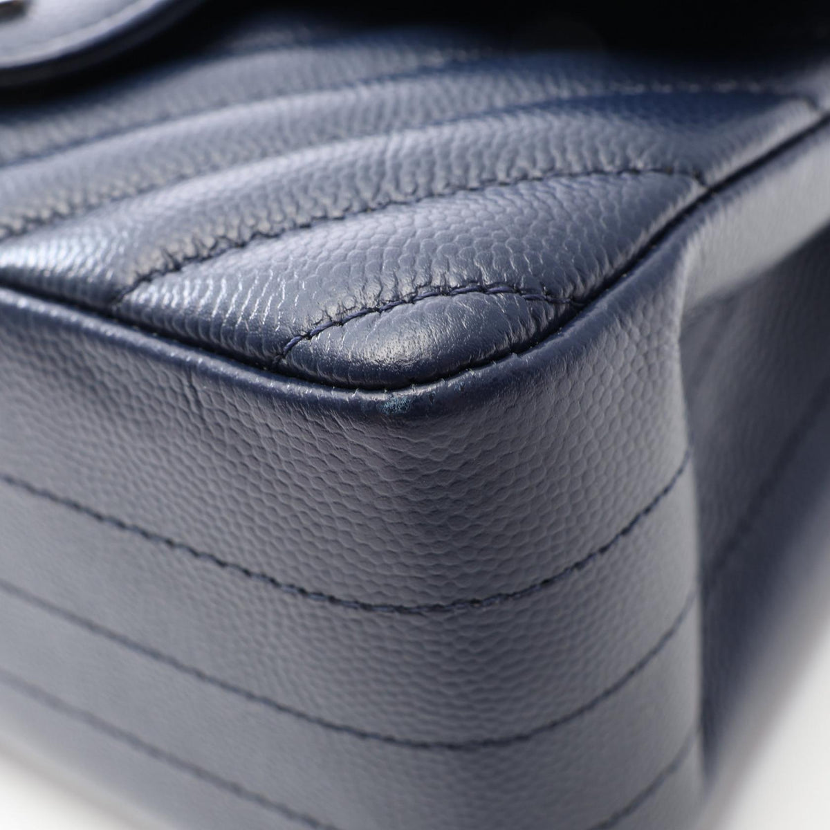 CHANEL Chevron V-Stitch Mini Caviar Navy Shoulder Bag