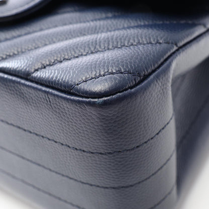 CHANEL Chevron V-Stitch Mini Caviar Navy Shoulder Bag