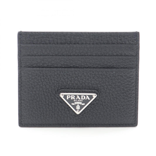 PRADA Vit. Daino Trian Leather Card Holder Black Card Case