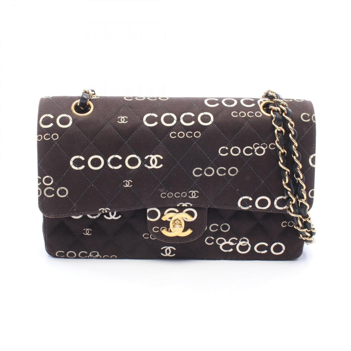 CHANEL Black Matelasse W Flap Shoulder Bag