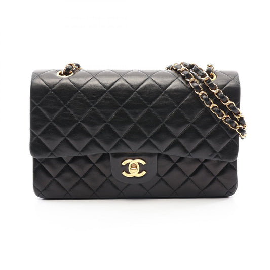 CHANEL Matelasse W Flap Lambskin Bag Black