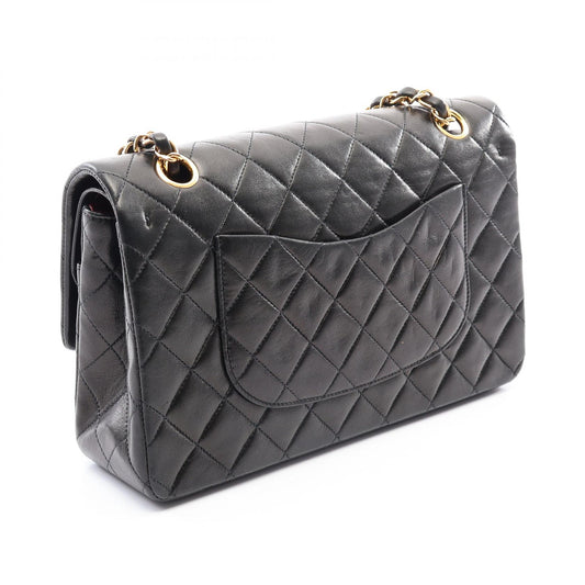 CHANEL Matelasse W Flap Lambskin Bag Black