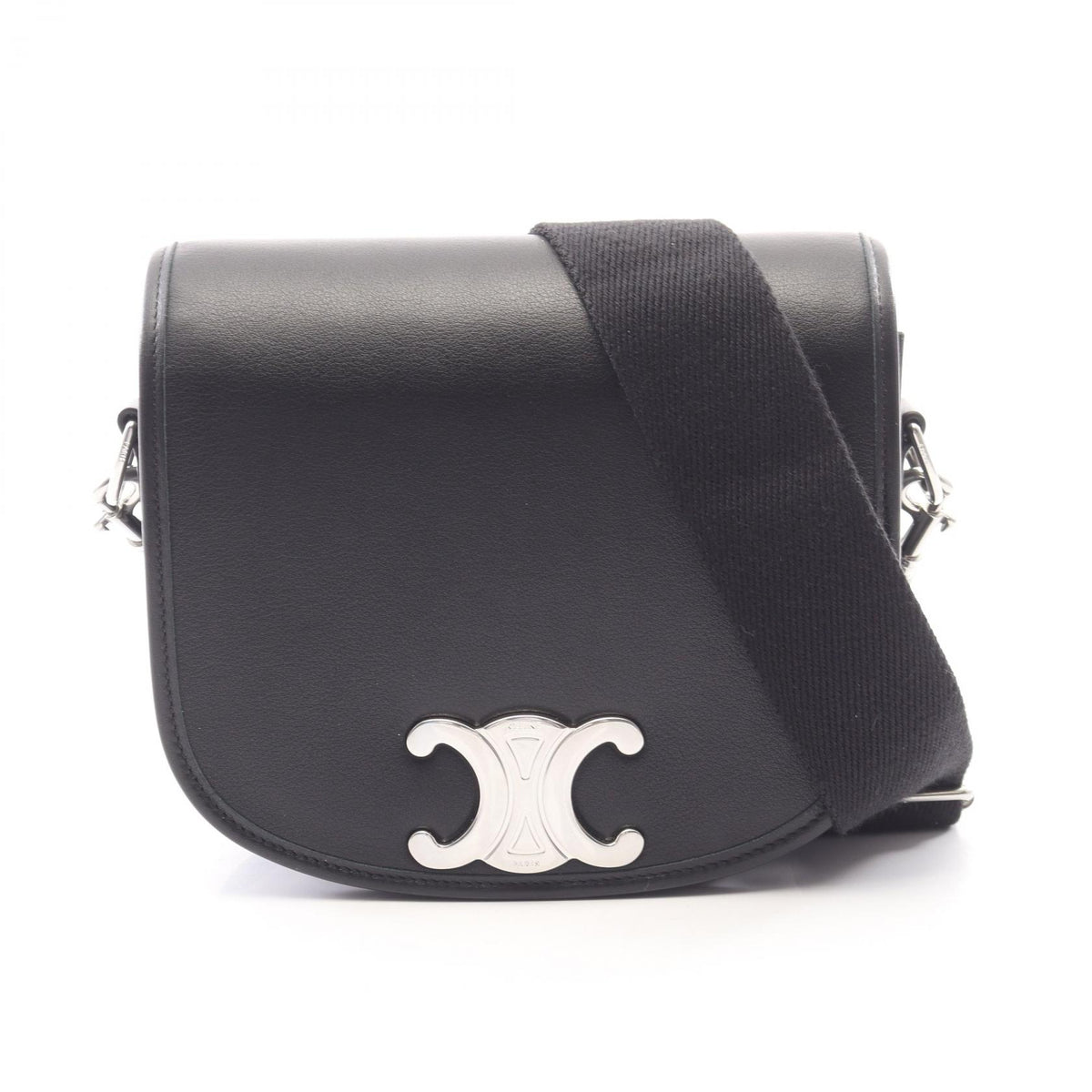 CELINE Besace Triomphe Leather Shoulder Bag Black