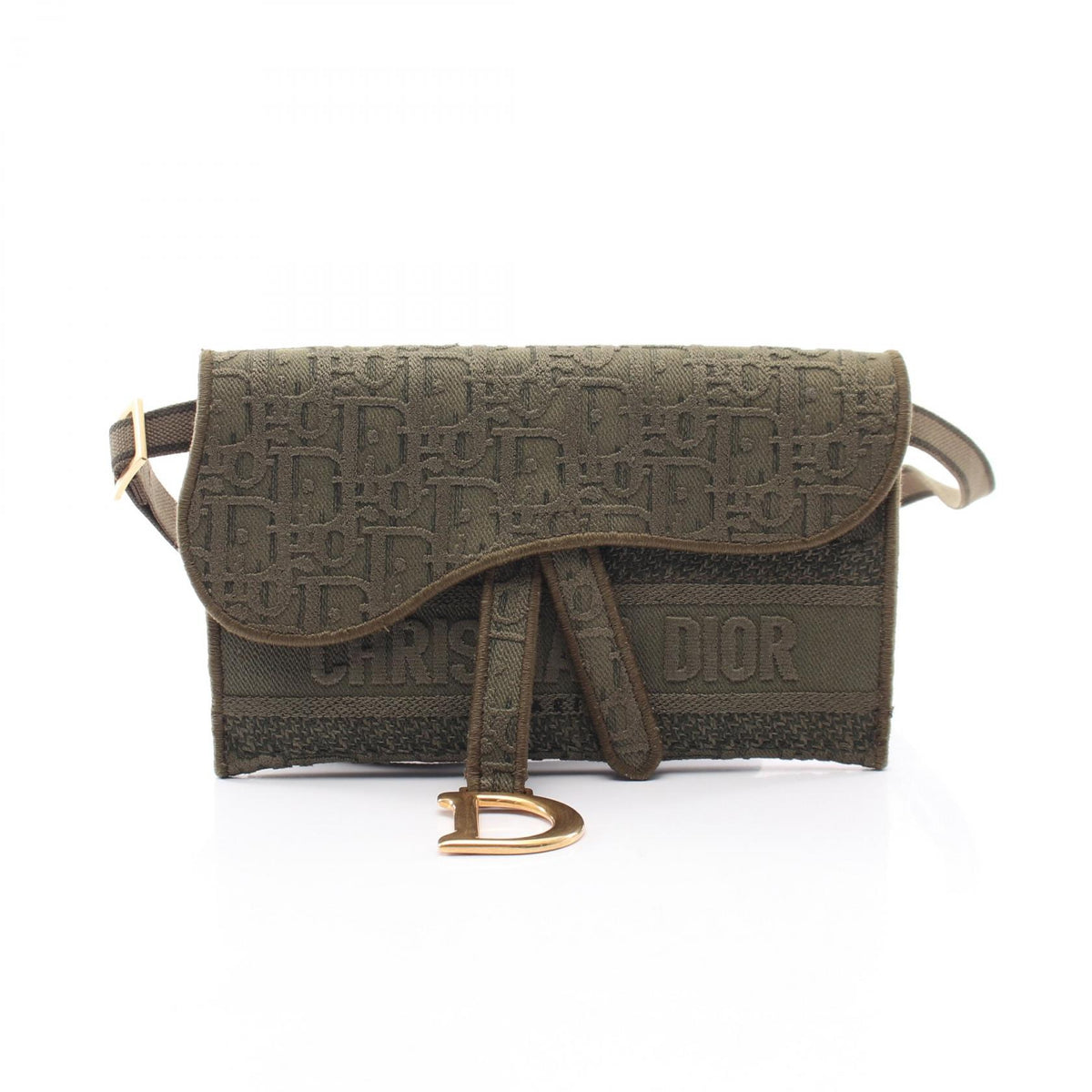 Dior Oblique Saddle Slim Leather Bag Green