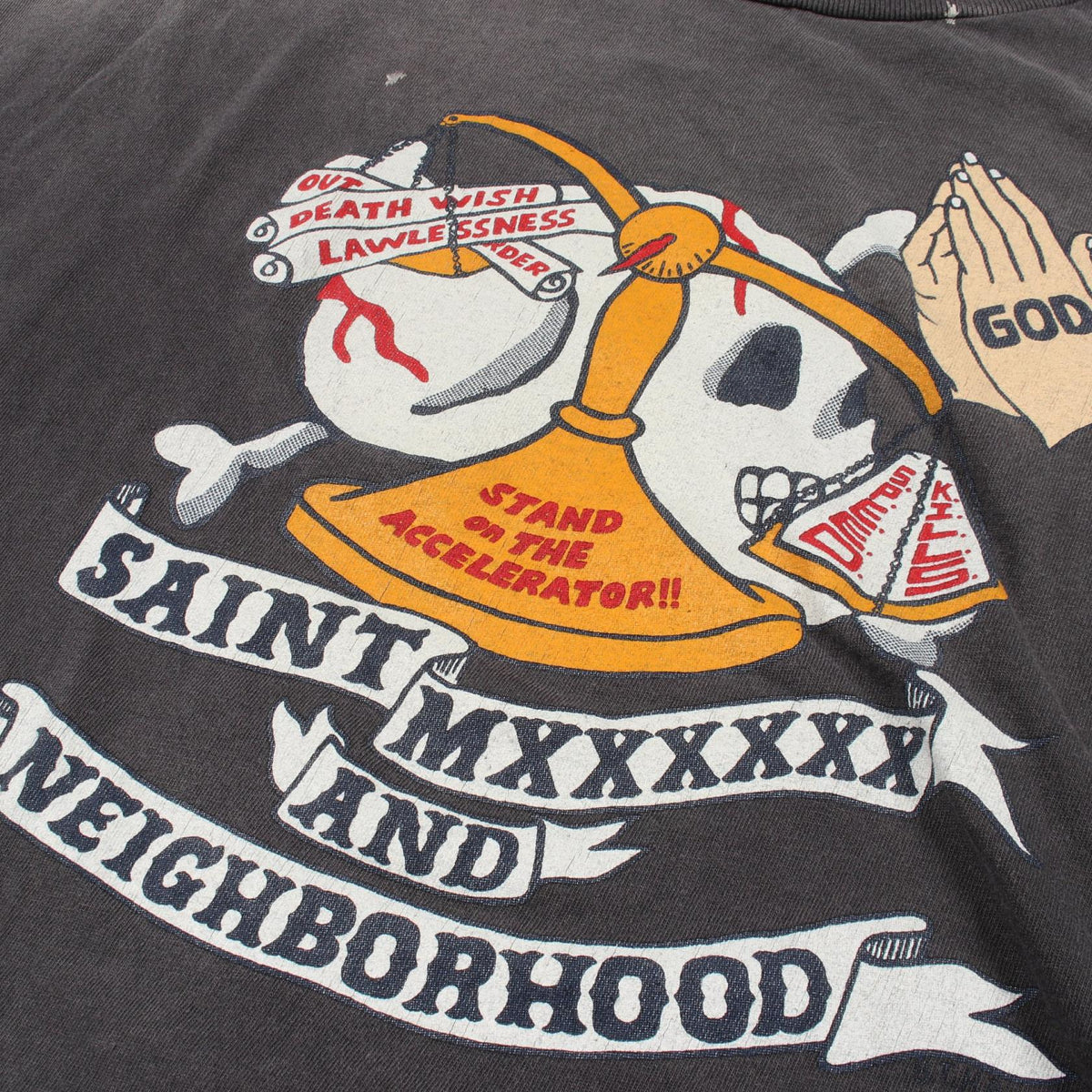SAINT MICHAEL x NBHD Skull Print T-Shirt Gray Size XXL