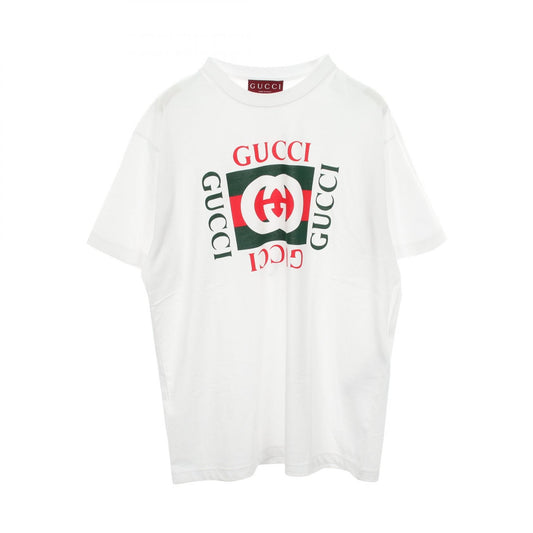 GUCCI White Cotton Logo T-Shirt Size M