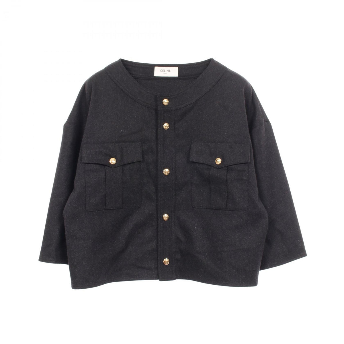 CELINE Cropped Triomphe Button Jacket Gray Size 40