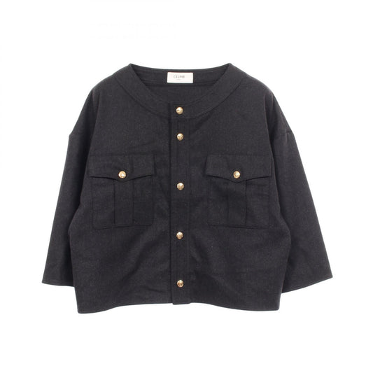 CELINE Cropped Triomphe Button Jacket Gray Size 40
