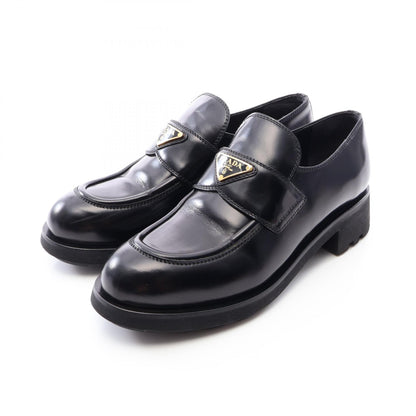 PRADA Triangle Plate Leather Loafers Black Size 40