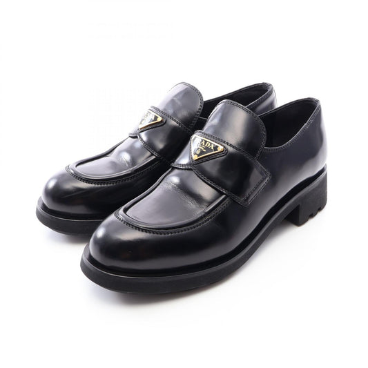 PRADA Triangle Plate Leather Loafers Black Size 40