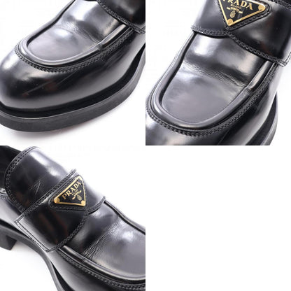 PRADA Triangle Plate Leather Loafers Black Size 40