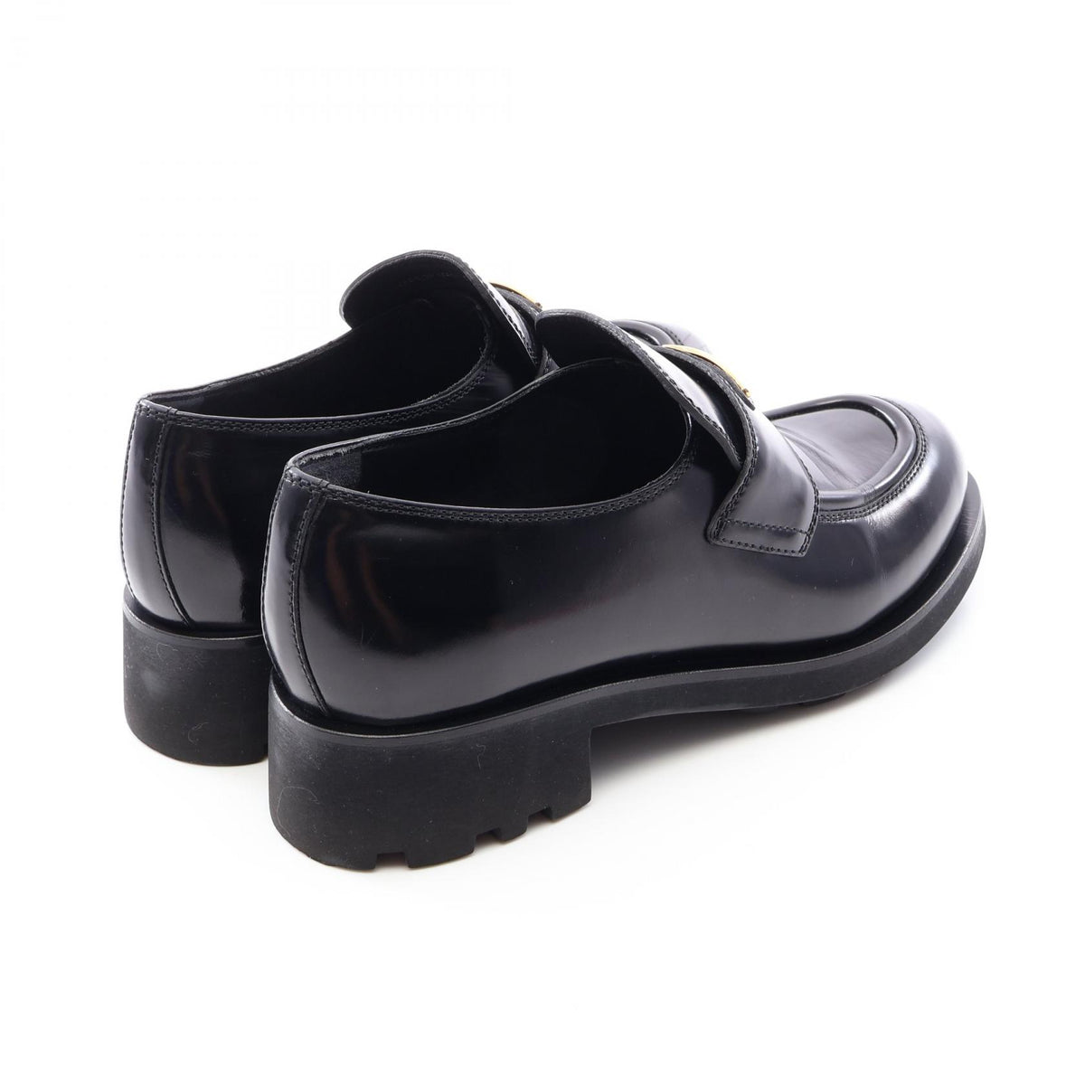 PRADA Triangle Plate Leather Loafers Black Size 40