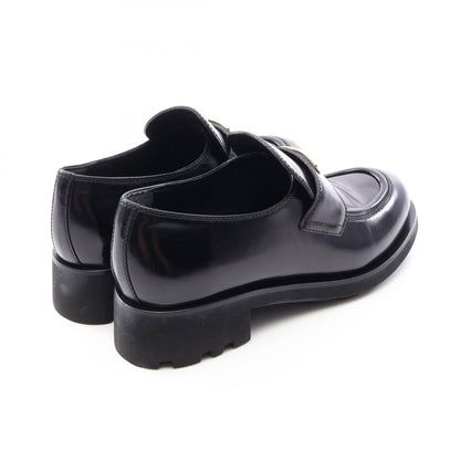 PRADA Triangle Plate Leather Loafers Black Size 40