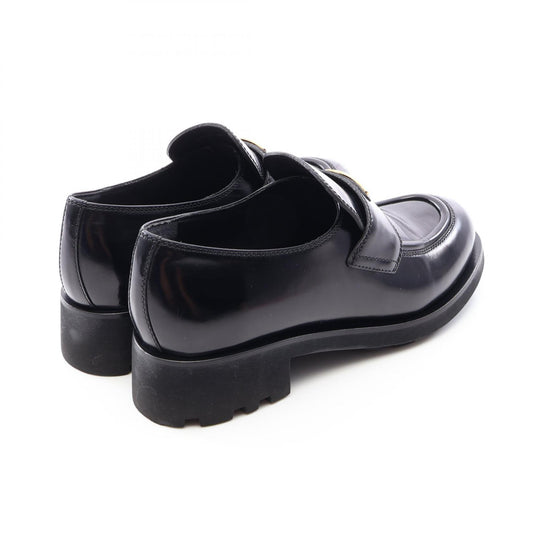 PRADA Triangle Plate Leather Loafers Black Size 40