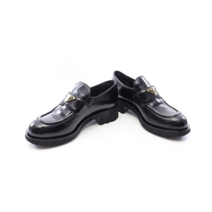 PRADA Triangle Plate Leather Loafers Black Size 40