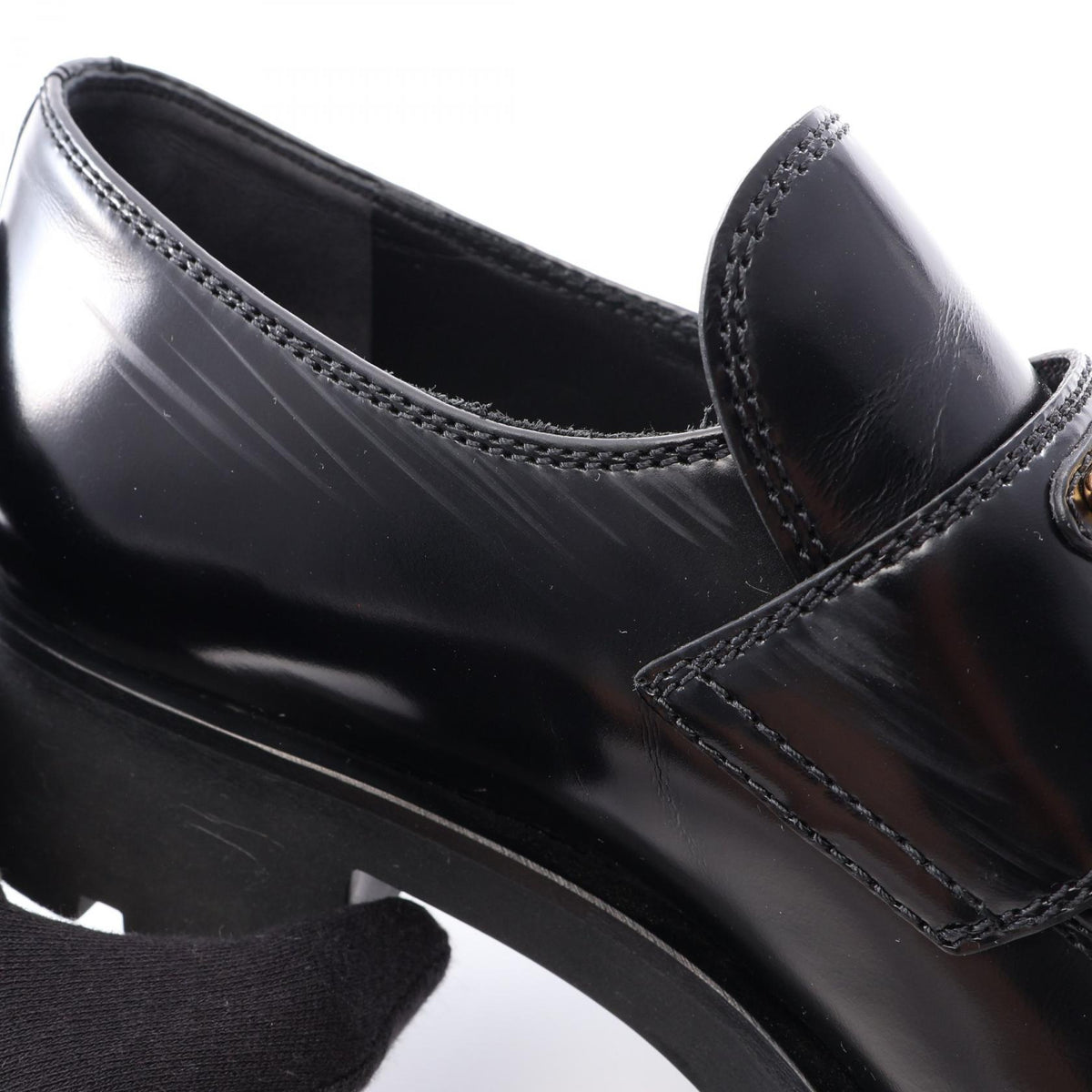 PRADA Triangle Plate Leather Loafers Black Size 40