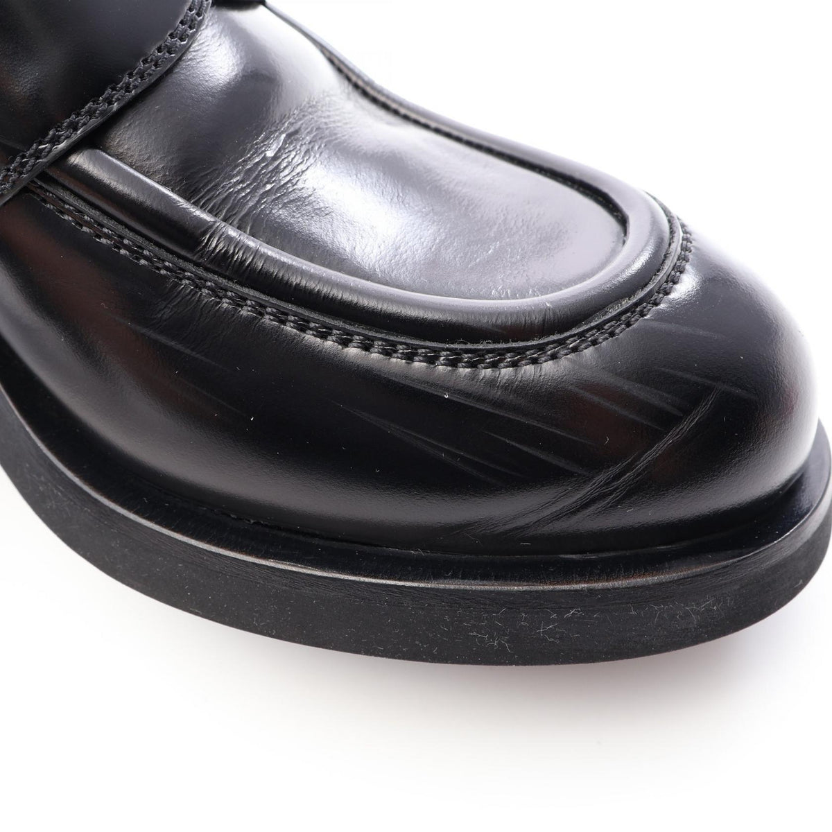 PRADA Triangle Plate Leather Loafers Black Size 40